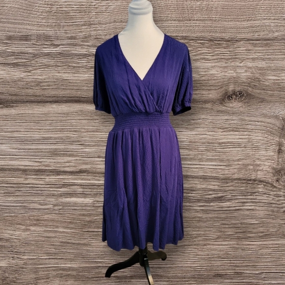 Draper James Blue/Purple Short Sleeve Dress with Smocked Waste, Medium, NWOT - Picture 1 of 5